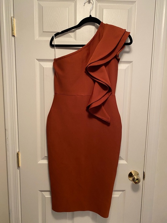 Baosuu Dresses & Skirts - Baosuu One-Shoulder Ruffle Midi Dress in Rust…size M